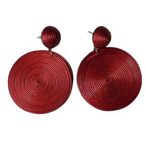 Woven Circle Drop Earrings Red Statement Jewelry Women Lightweight Stylish Y2k u